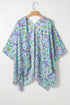 White Boho Floral Printed Rhinestone 3/4 Sleeve Open Front Kimono